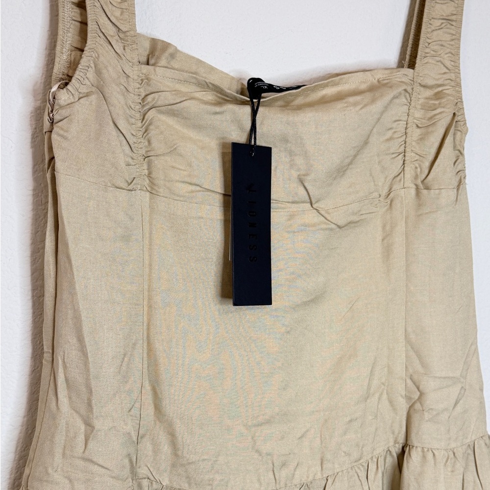 🆕 Lioness Linen Maxi Dress XL 🤎Wheat /Neutral Beige Button Front Boho Luxe NWT - Picture 9 of 16